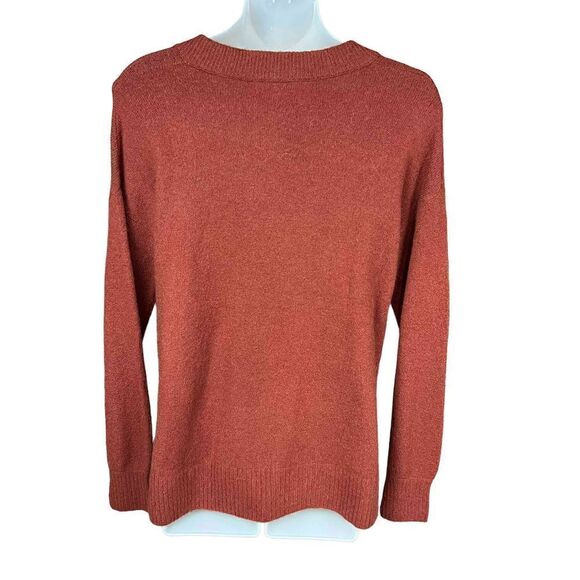 Madewell Bartlett V Neck Pullover Sweater Wool Blend Burnished Orange XS - Picture 2 of 14
